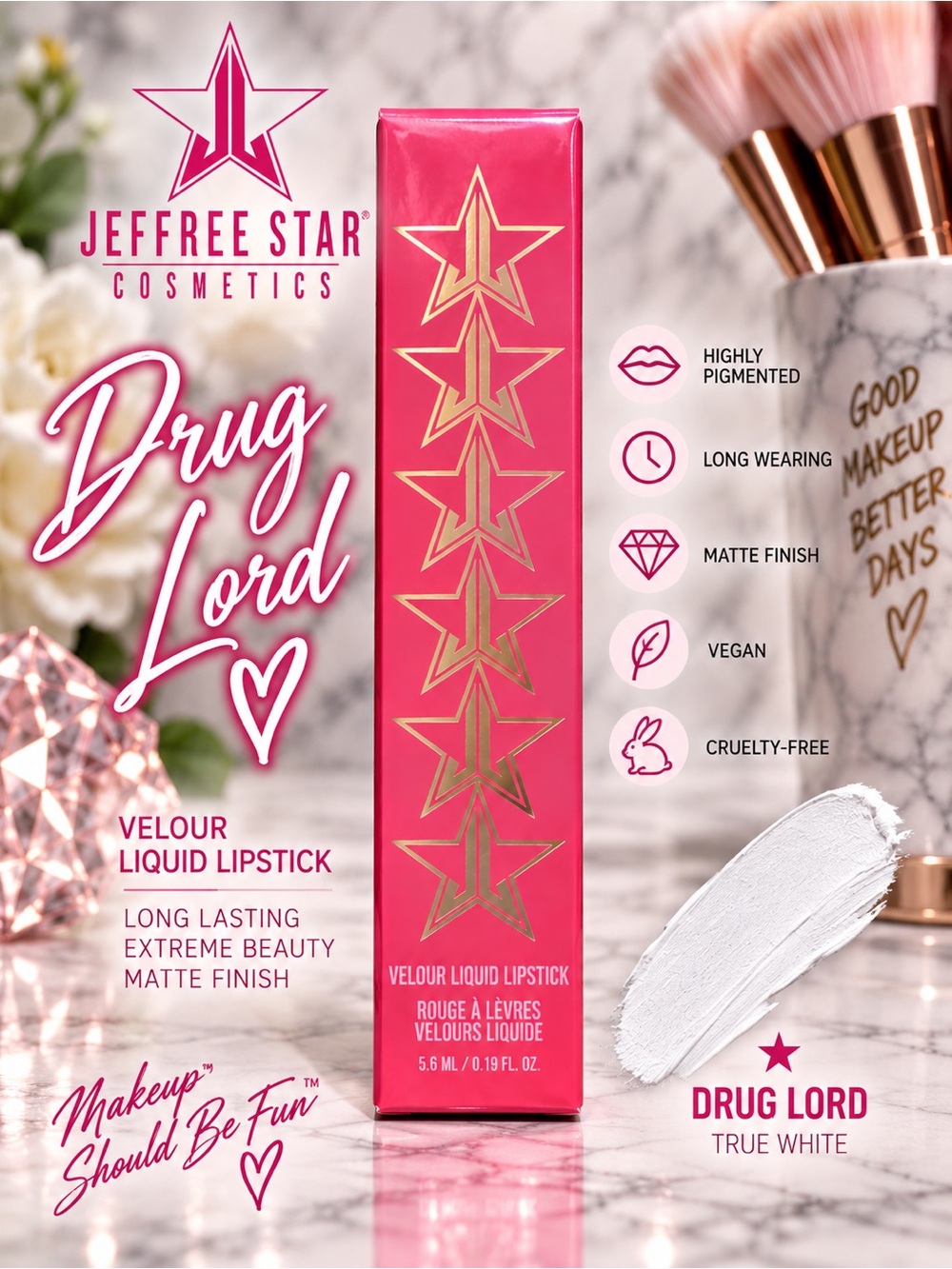 Jeffree Star Drug Lord Velour Liquid Lipstick True White Matte Full Size